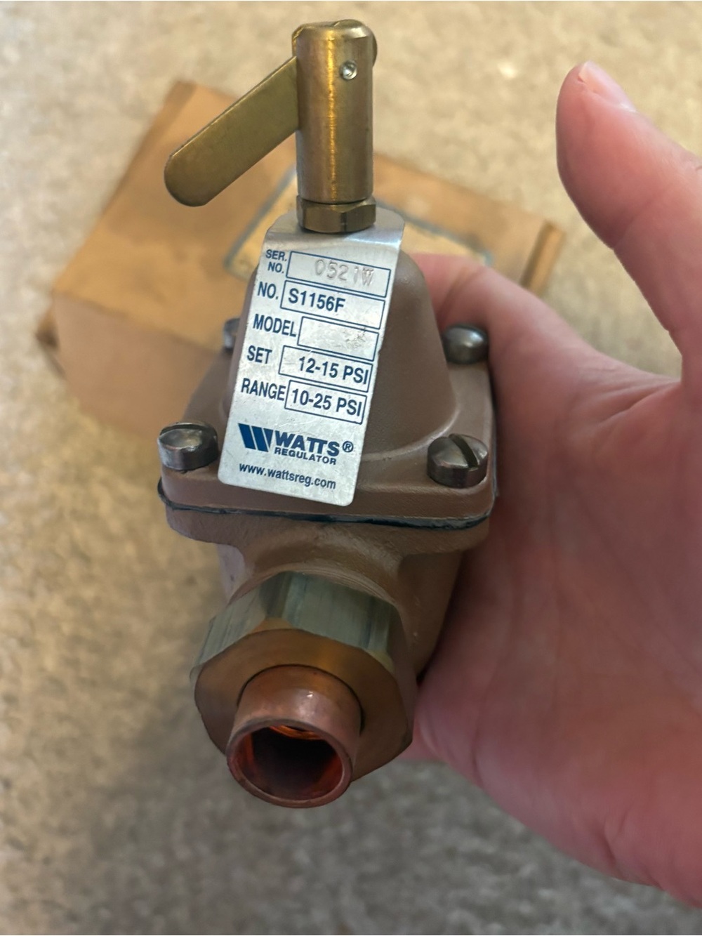 Watts Pressure Regulator 1/2 S1156 F STD 12-15 PSI